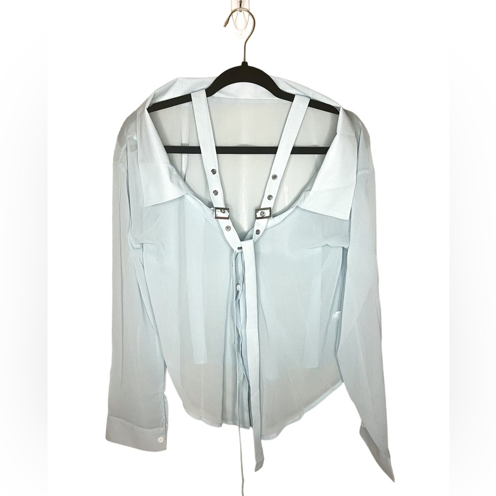NWOT✨Light Blue sheer long sleeve blouse
